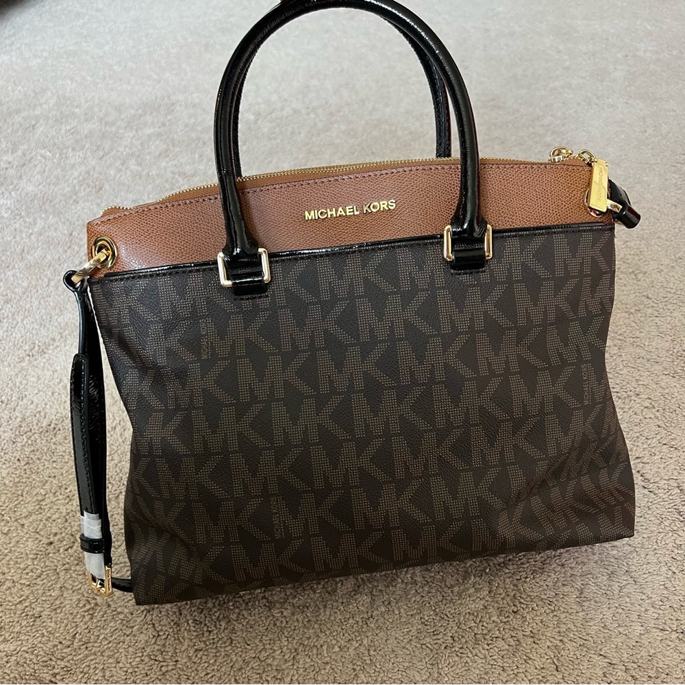 New Michael Kors Aubrey Large Satchel Brown/Luggage women’s bag